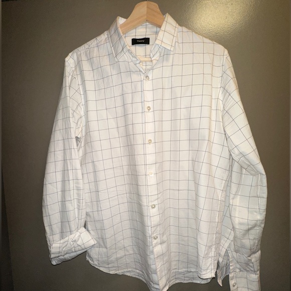 Theory grid pattern white and black button up shirt - Picture 1 of 4
